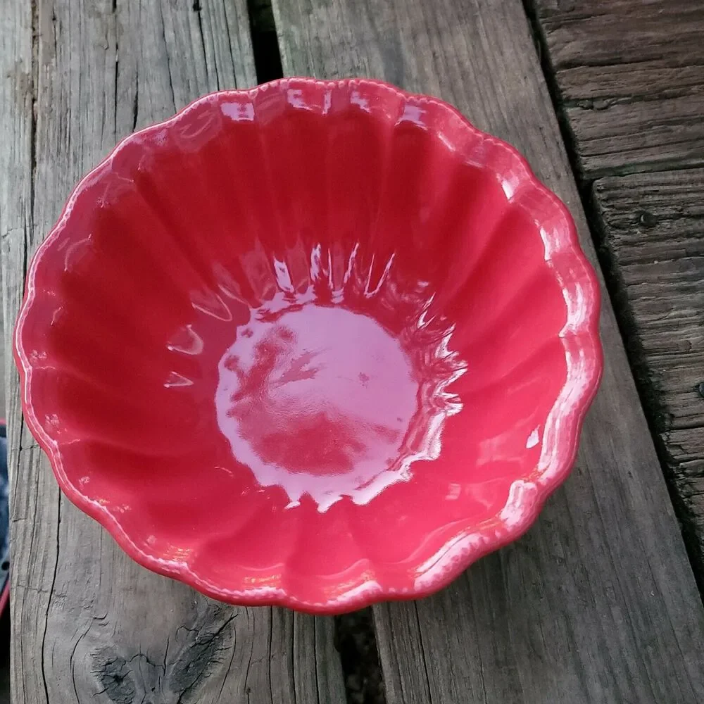 CERUTIL Stoneware 7” Red Fancy Fluted Bowl Casserole Food Mold EUC